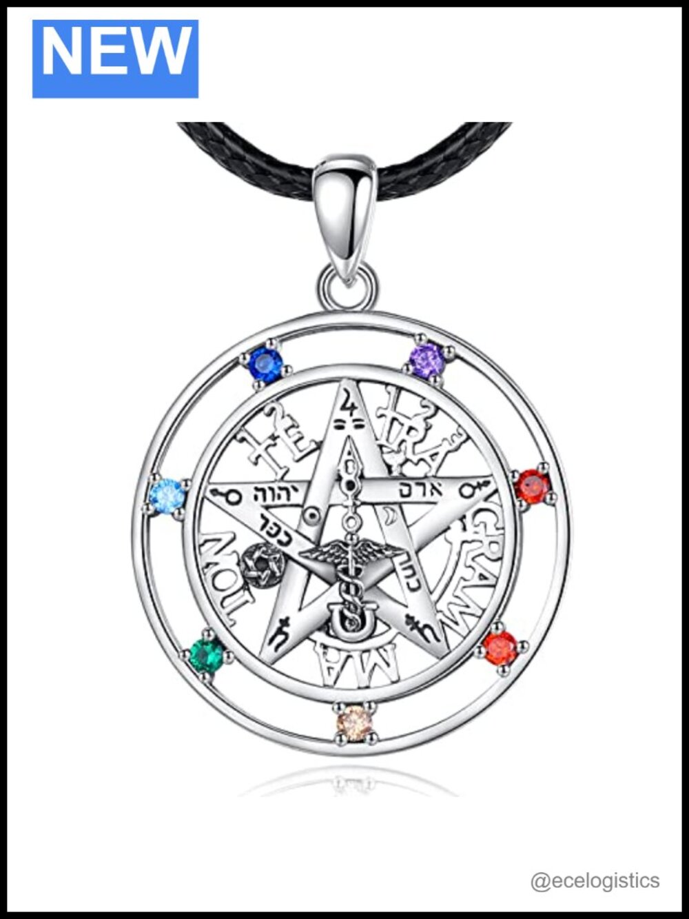 925 Sterling Silver Tetragrammaton Pentagram Pendant Necklace 24 Inch